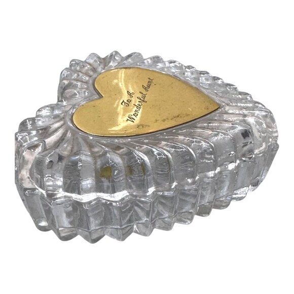 Heart Shaped Crystal Trinket Dish Box Gold Engraved To A Great Aunt Gift Vintage - Picture 11 of 12